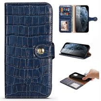 Nalacover Wallet Case for iPhone 14, Crocodile Texture Premium Luxury Genuine Leather Card Slots Holder Flip Folio Cover with Kickstand Magnetic Clasp Soft Silicone Shockproof Case,Blue