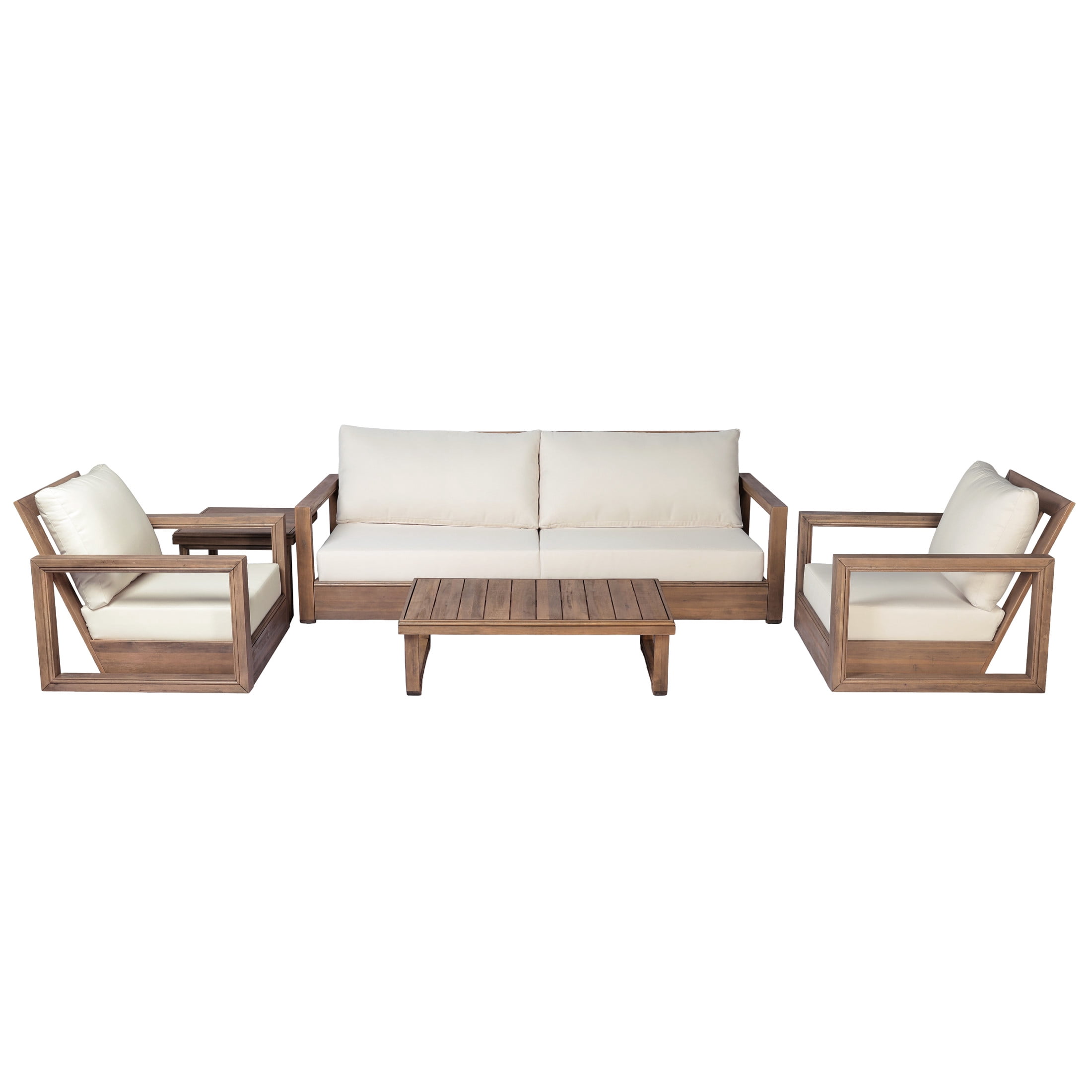 Christopher Knight Home 5-Piece Outdoor Conversation Set with Sofa, Swivel Chairs & Tables, Brown+Beige