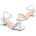 thumbnail image 3 of DADAWEN Women's Open Toe Chunky Heel Sandals Clear Strappy Rhinestone Shiny Bow Silver 10US, 3 of 6