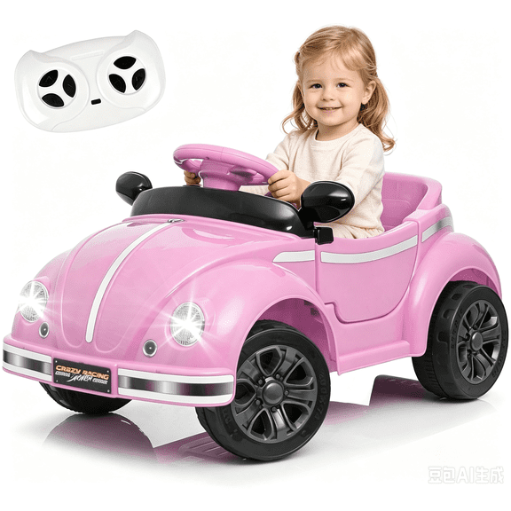 Aezusy 12V Ride On Car for Toddlers, 2.4G Parent Remote Control Electric Car with LED Lights, Bluetooth USB, Pink Vintage Car for Kids Ages 2-4