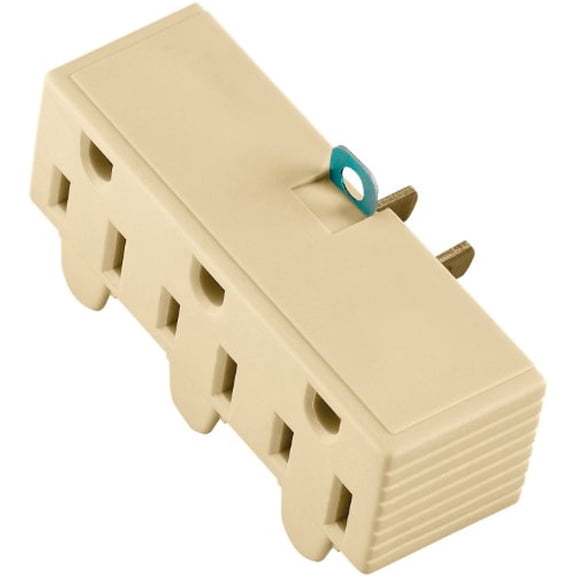 Eaton 1219V-BOX 15-Amp 2-Pole 3-Wire 125-Volt Three Outlet Grounding Adapter with Grounding Lug, Ivory
