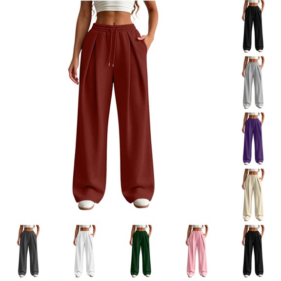 ZUBKTE Women's Drawstring Elastic Waist Active Jogger Wide Leg Pants Loose Fit Casual Sports Pants for Women Y2K Streetwear with Pockets S‑2XL