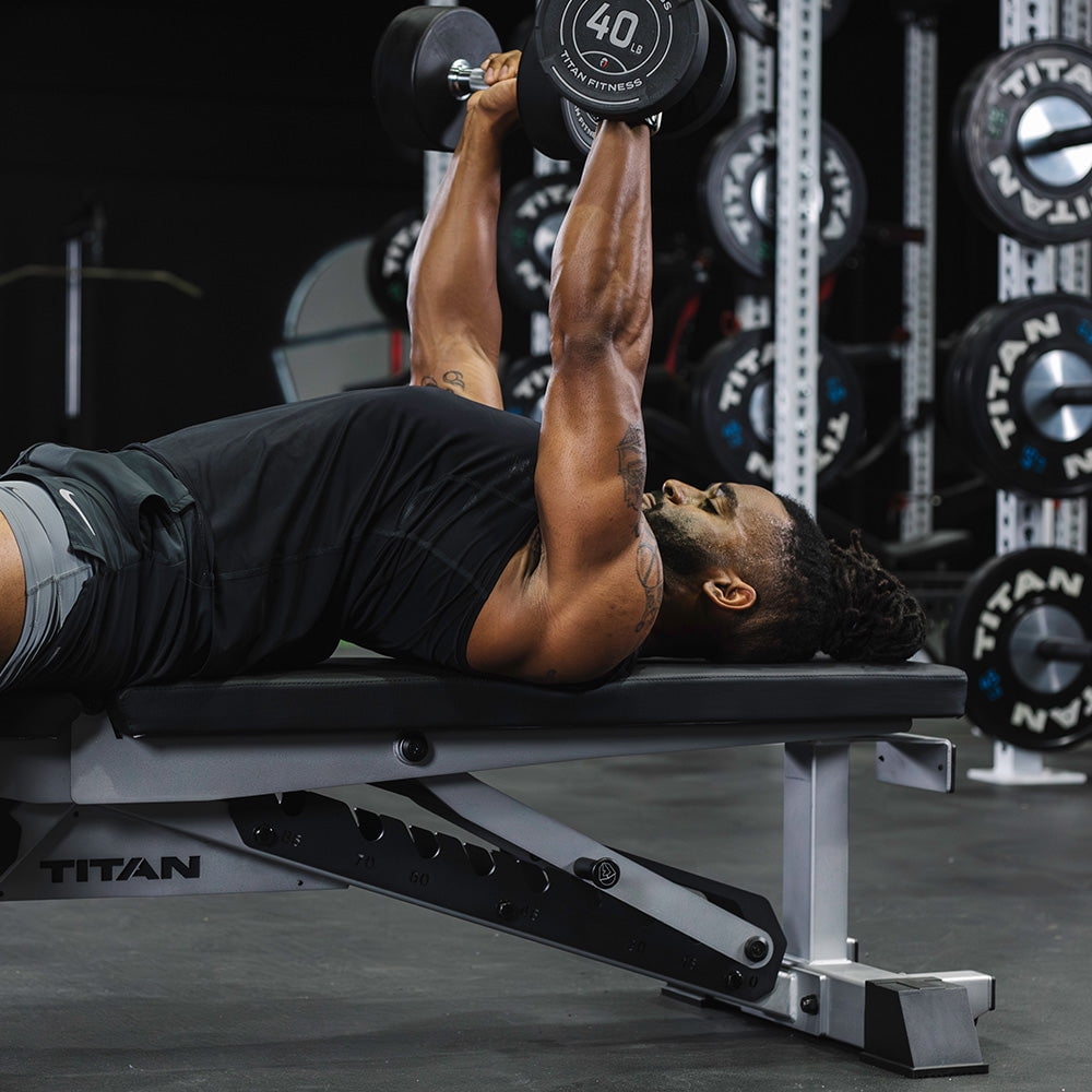 Titan Fitness TITAN Series Silver Adjustable Bench, Supports 600 LB Incline, 1,000 LB Flat