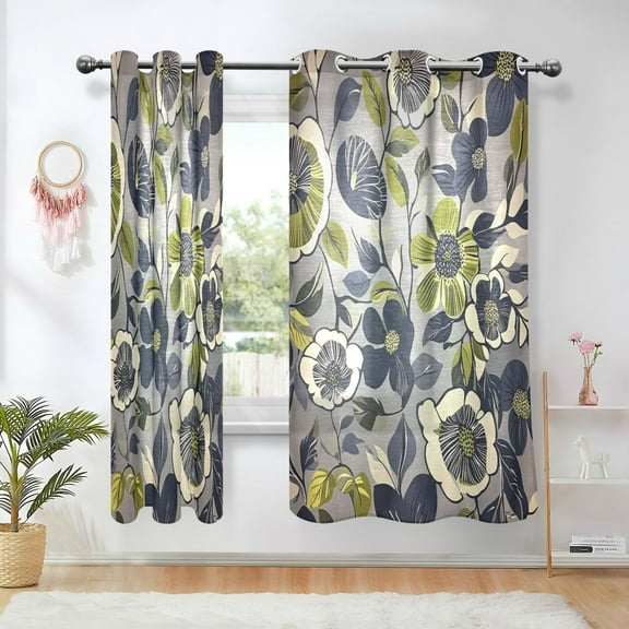 Yayeee Window Curtains Set of 2 for Living Room Light Filtering 63"x42", Green Floral