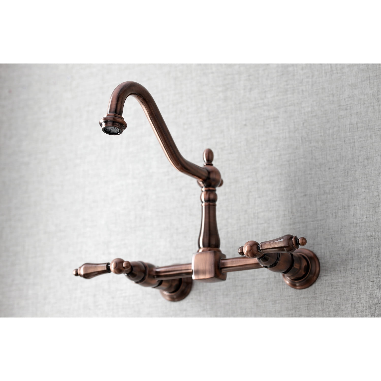 Kingston Brass KS124ALAC Heritage Wall Mount Bridge Kitchen Faucet, Antique Copper
