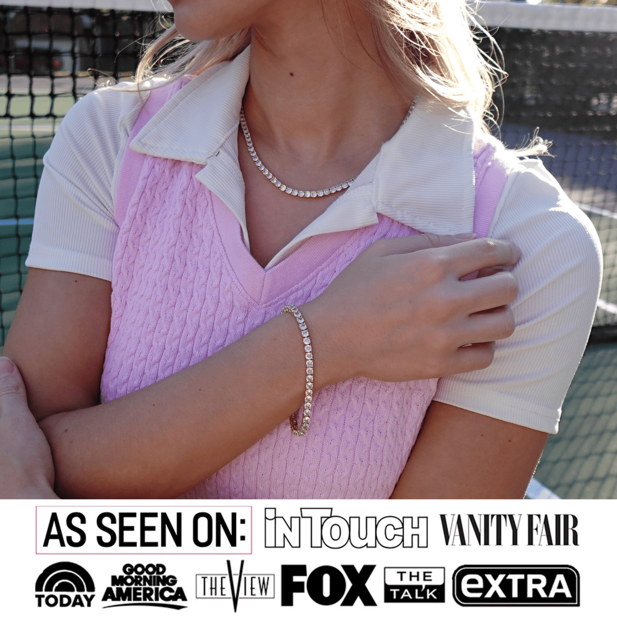 Cate & Chloe Olivia 18k Rose Gold Plated Tennis Necklace with Simulated Diamond Crystals for Women