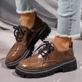 thumbnail image 3 of HEWUQI Womens Leather Platform Oxfords Chunky Round Toe Wingtip Slip on Vintage Soft Comfortable Non Slip Lace up Dress Work School Shoes Khaki Size 6.5, 3 of 7