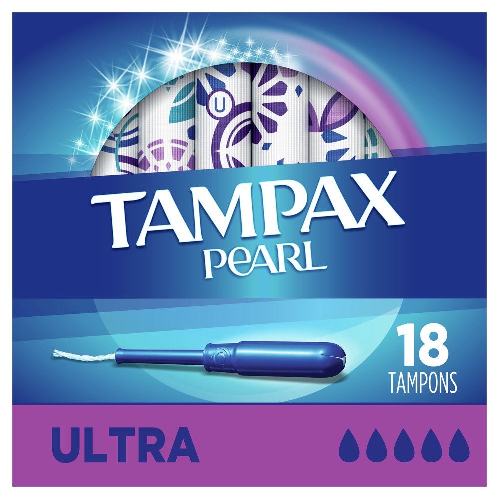 Tampax Pearl Ultra Plastic Tampons, Unscented, 18 Count
