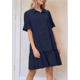 thumbnail image 4 of Vestido Camisero de Verano para Mujer, Informal, con Mangas con Volantes, Corte Recto, Minivestido con Bolsillos, Azul Marino, Talla L, 4 of 8