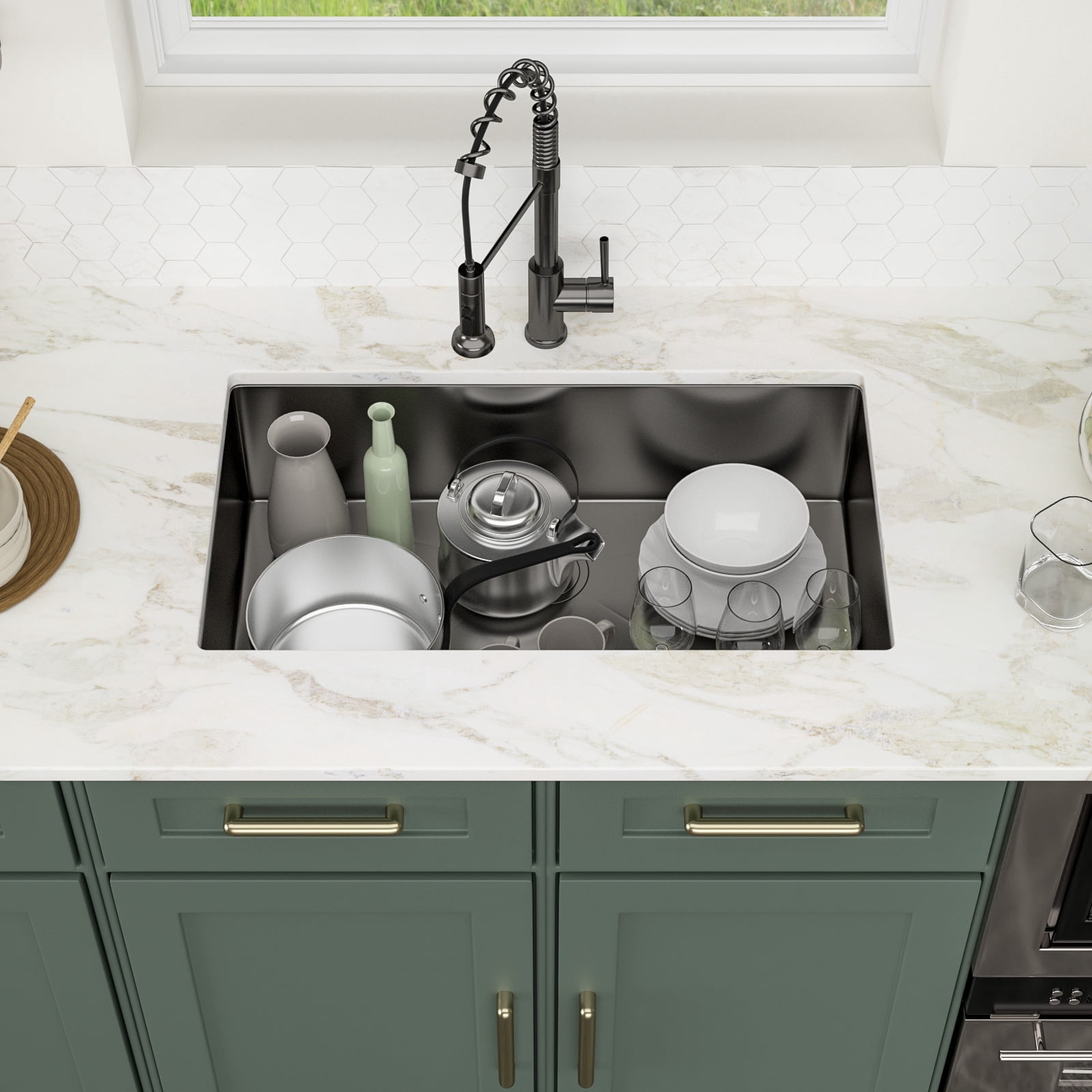 33 in. Undermount Single Bowl 18 Gauge Gunmetal Black Stainless Steel Kitchen Sink with Black Drain
