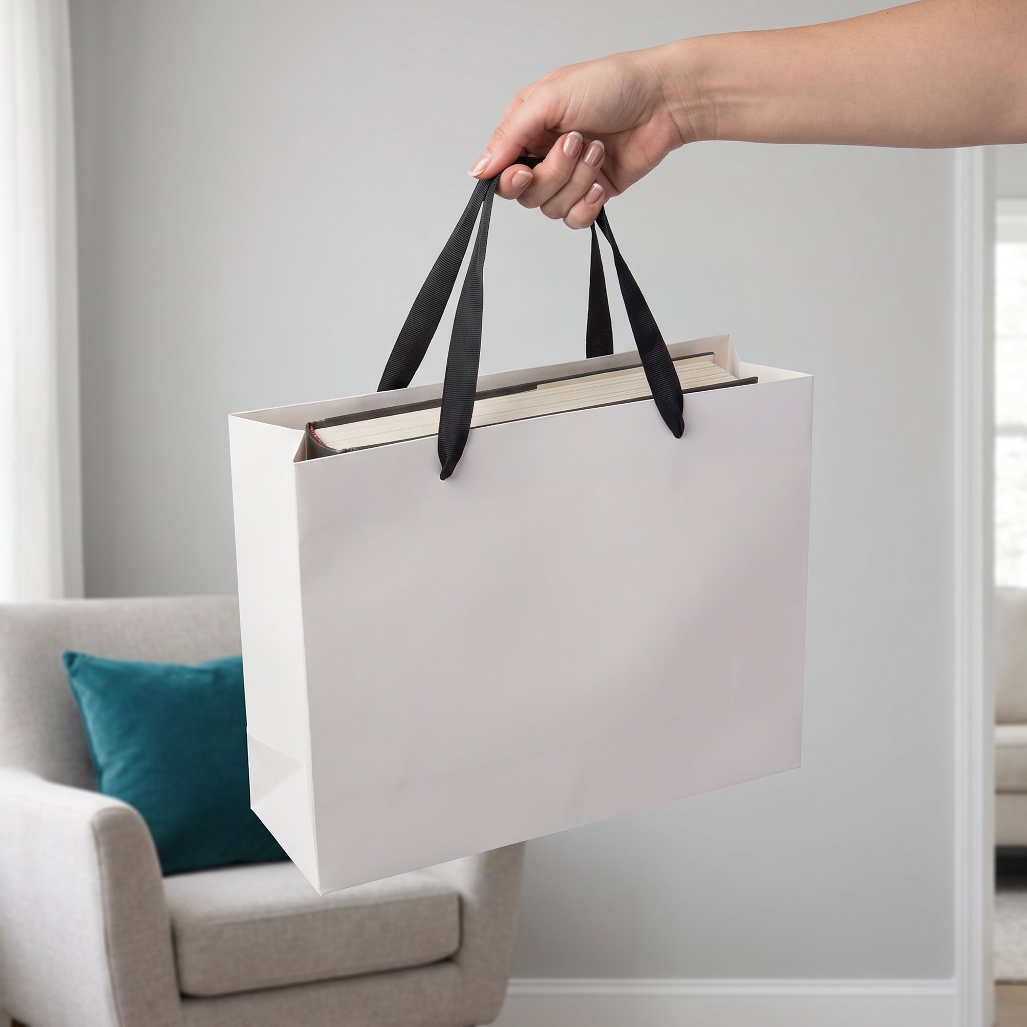 Unique Bargains Sturdy Thick Horizontal Paper Gift Bags White 12.6" x 4.3" x 9.8"
