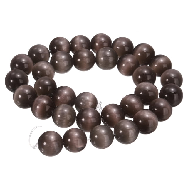 Uxcell 32 piezas de cuentas de piedra ojo de gato negro y gris de 12 mm, cuentas redondas suaves de cristal sueltas para hacer joyas, pulseras, collares, aretes, DIY