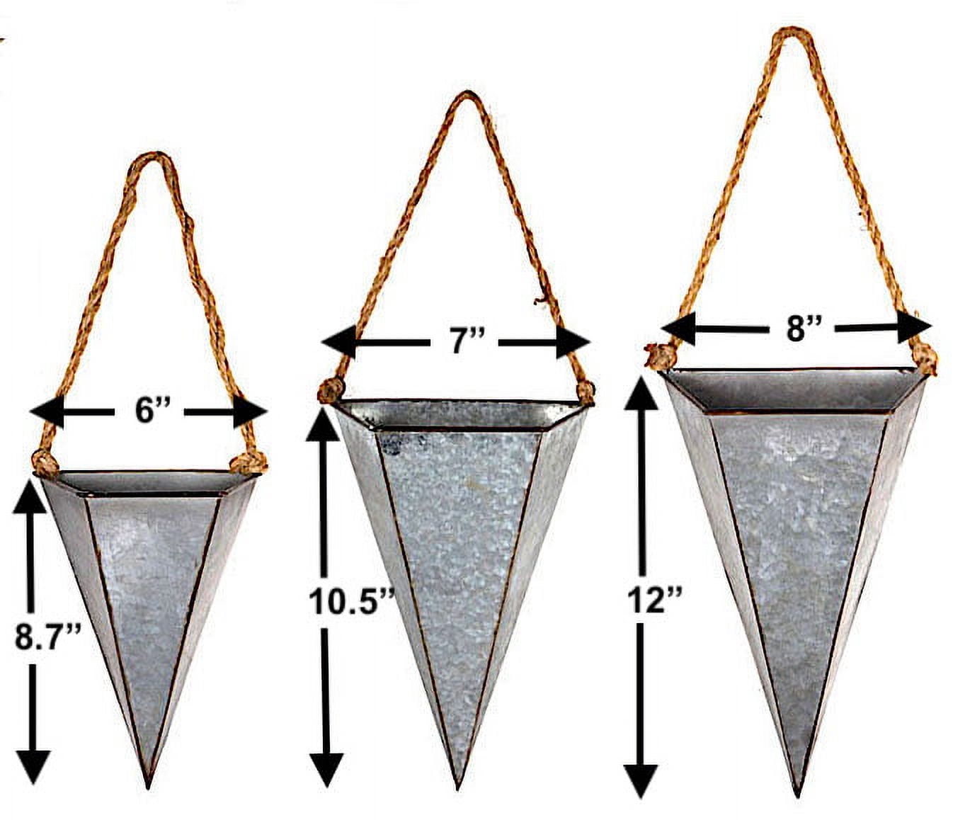 S/3 Hanging Metal Planters Galvanized Pockets W Ropes Cone Shape Modern Urban Rustic Industrial Indoor Outdoor