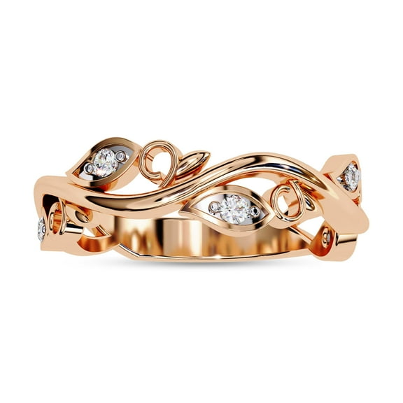 AFFY Olive Branch Leaves Wedding Band Ring for Women, Round Cut Lab Created Moissanite Engagement Ring in 10K Solid Rose Gold Size-10