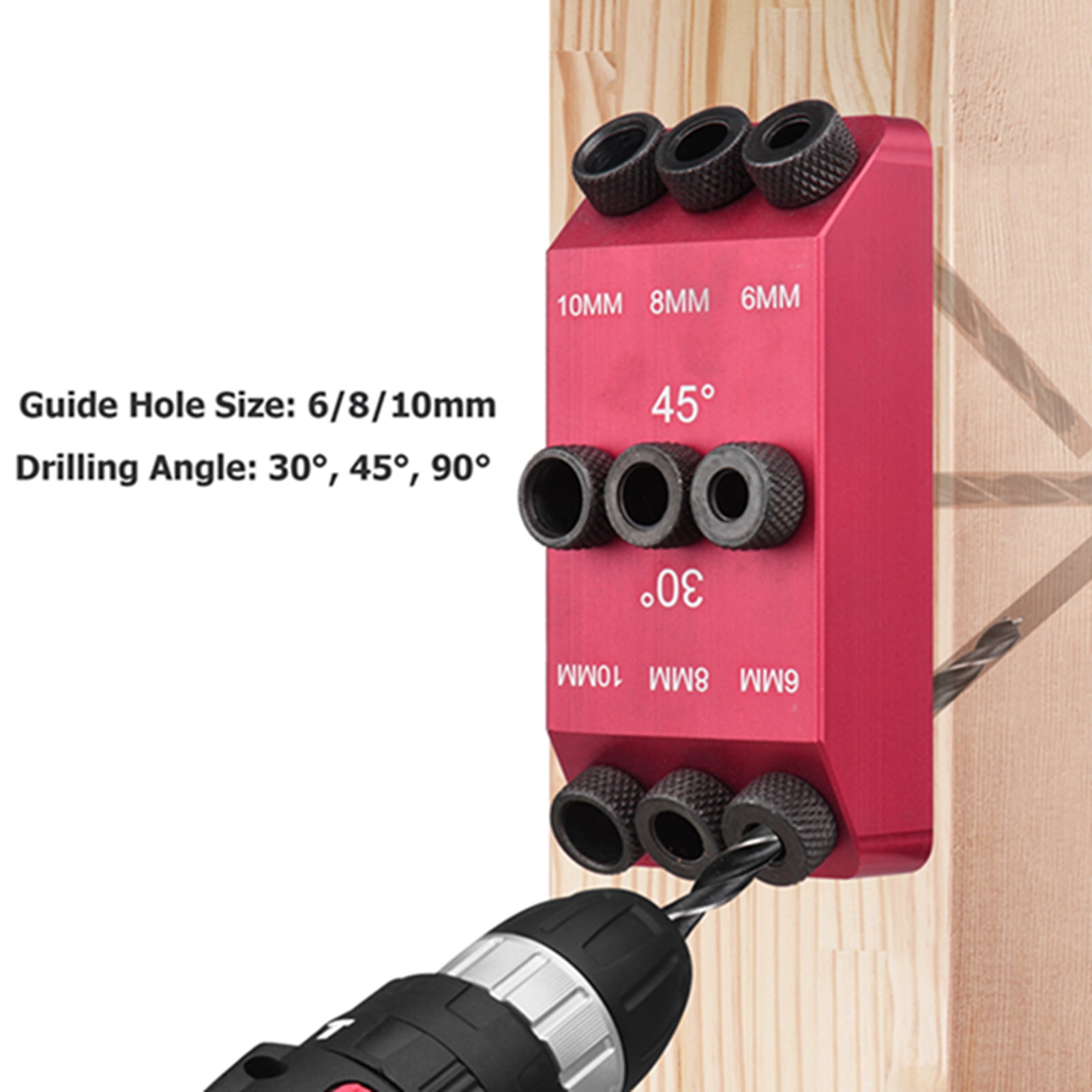 Hole 3pcs Drill Bits 6mm 8mm 10mm Drill + 30 45 90 Degree Guide Jig Drill Guide Pocket Hole Jig Woodwork Guides Multi Angle Positioner For Woodworking