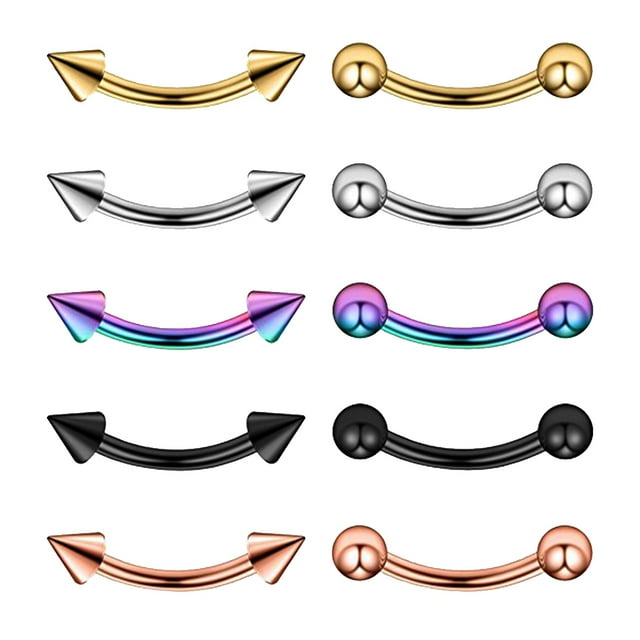 10 Pcs Boucles d'Oreilles Boule Sourcil à Lèvres 16G Courbé - Multicolore 6mm