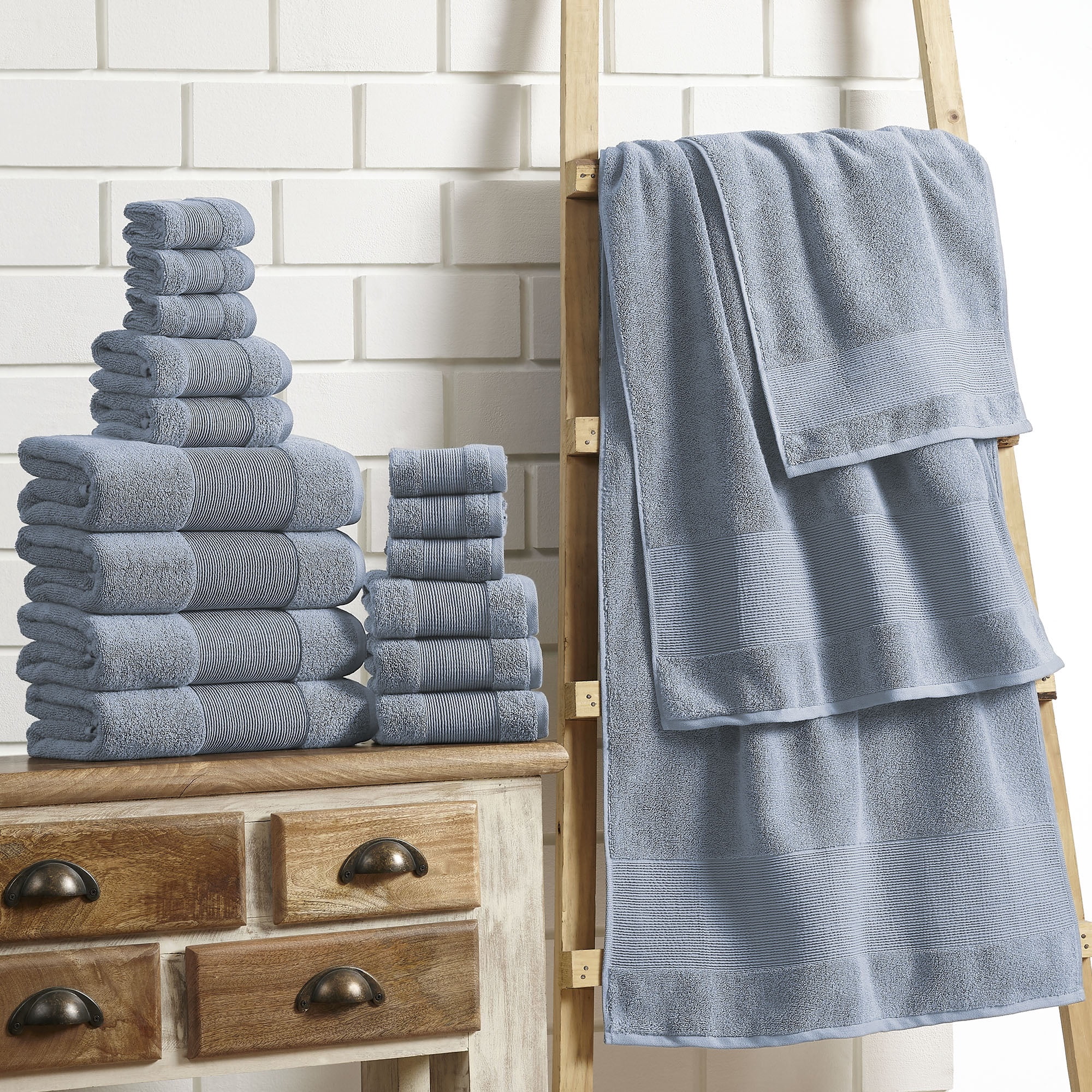 Modern Threads Aircloud 18-Piece Cotton Bath Towel Set, Blue