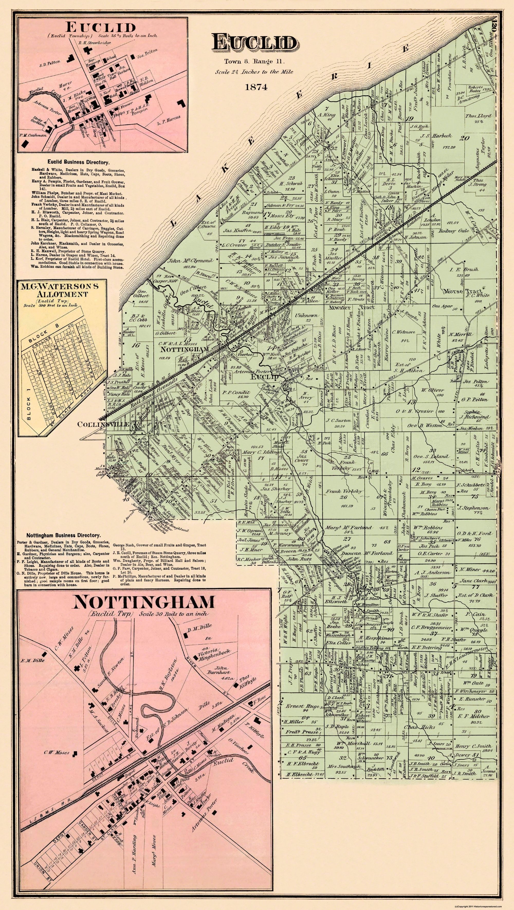 Euclid Ohio Landowner Cram 1874 23 x 40.69