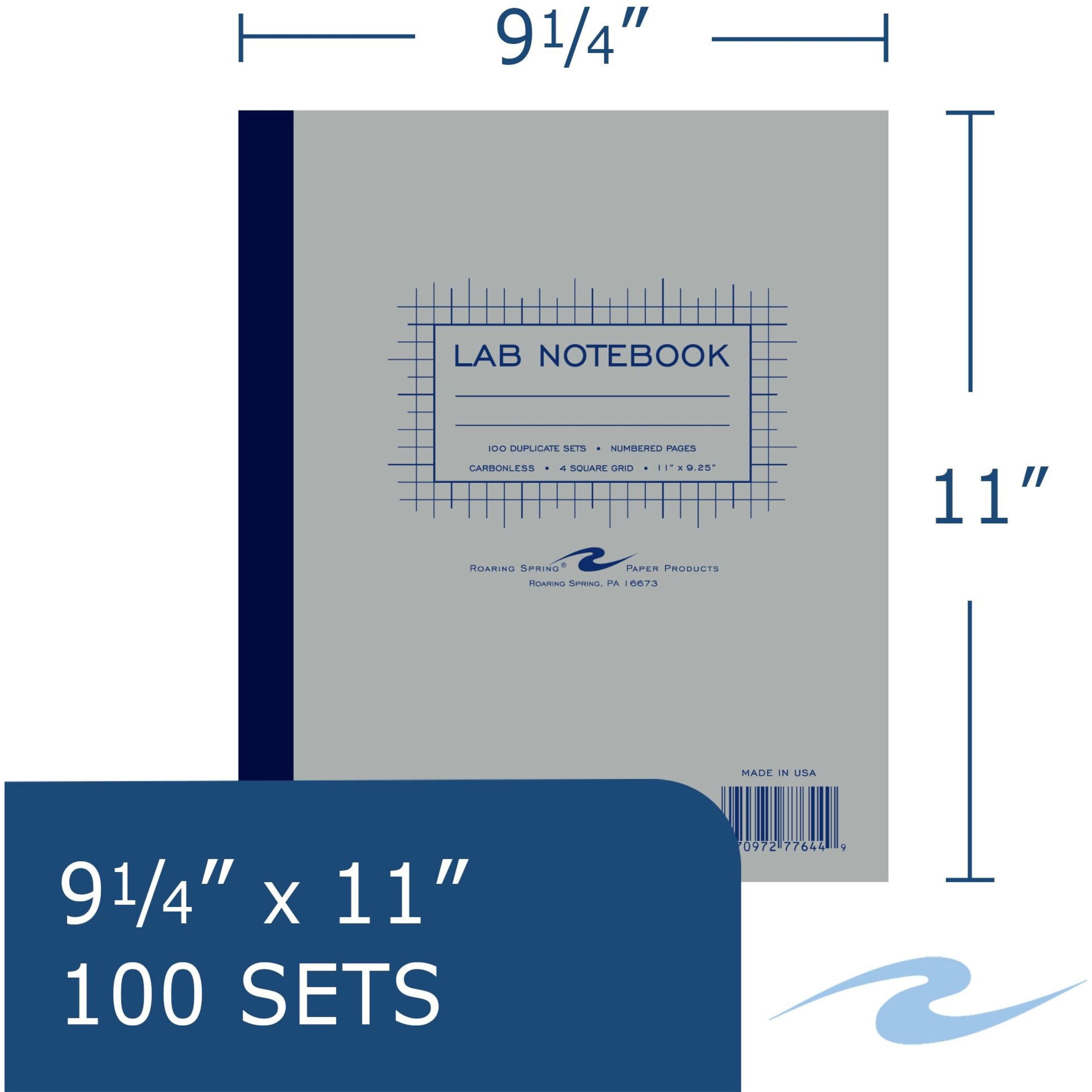 Roaring Spring 4x4 Graph Ruled Lab Book with Numbered Carbonless Sets, 1 Case (5 Total), 11" x 9.25" 100 Sets, White/Blue Pages