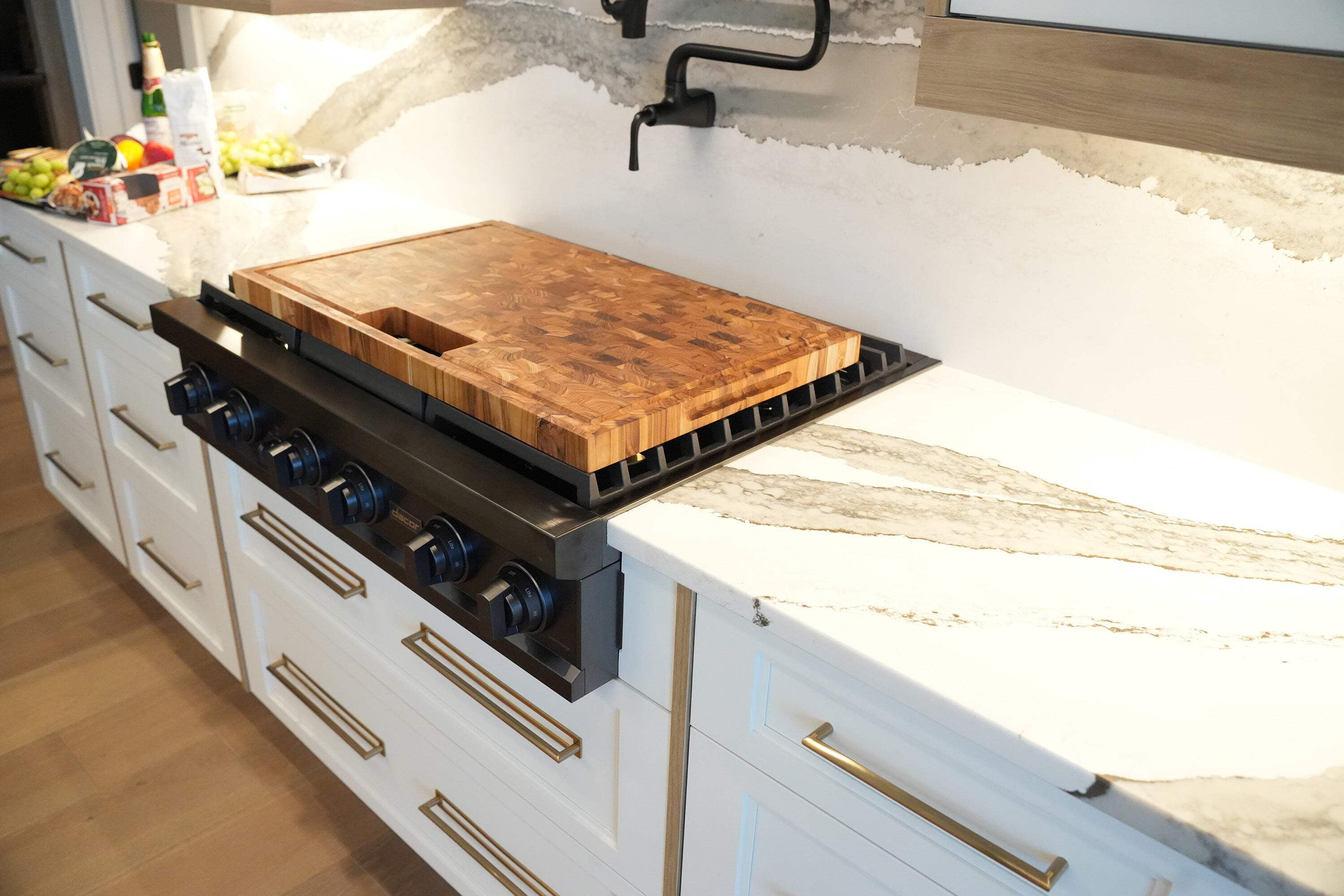 EcoDecors 29" x 18" FSC Teak End Grain Stove Top Cutting Board with Groove  Handles