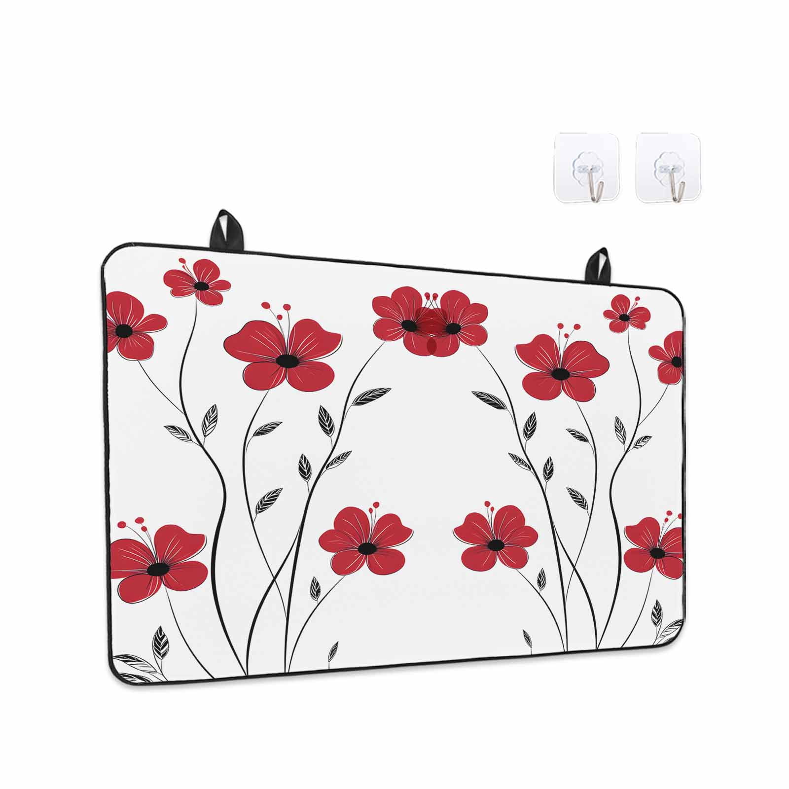 Red Floral Spring Stove Top Cover for Electric Stove, Heat-proof & Non Slip Glass Top Stove Cover Protector, Summer Botanical Pastoral Elegant Kitchen Flat Cooktop Rubber Mat 24x21 Inches