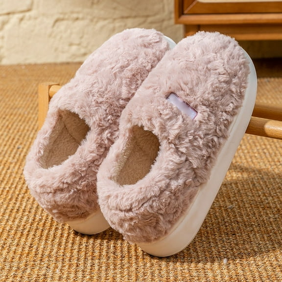 Qicasul Men's slipper for Autumn And Winter Fleece Lined Indoor Outdoor Slippers With Heel Cover Winter Warm Sole for And Pink US Size:6