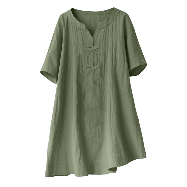 Blusas de Manga Corta para las Mujeres de Moda Color Sólido Cuello Redondo Blusas, Poliéster Verano Primavera
