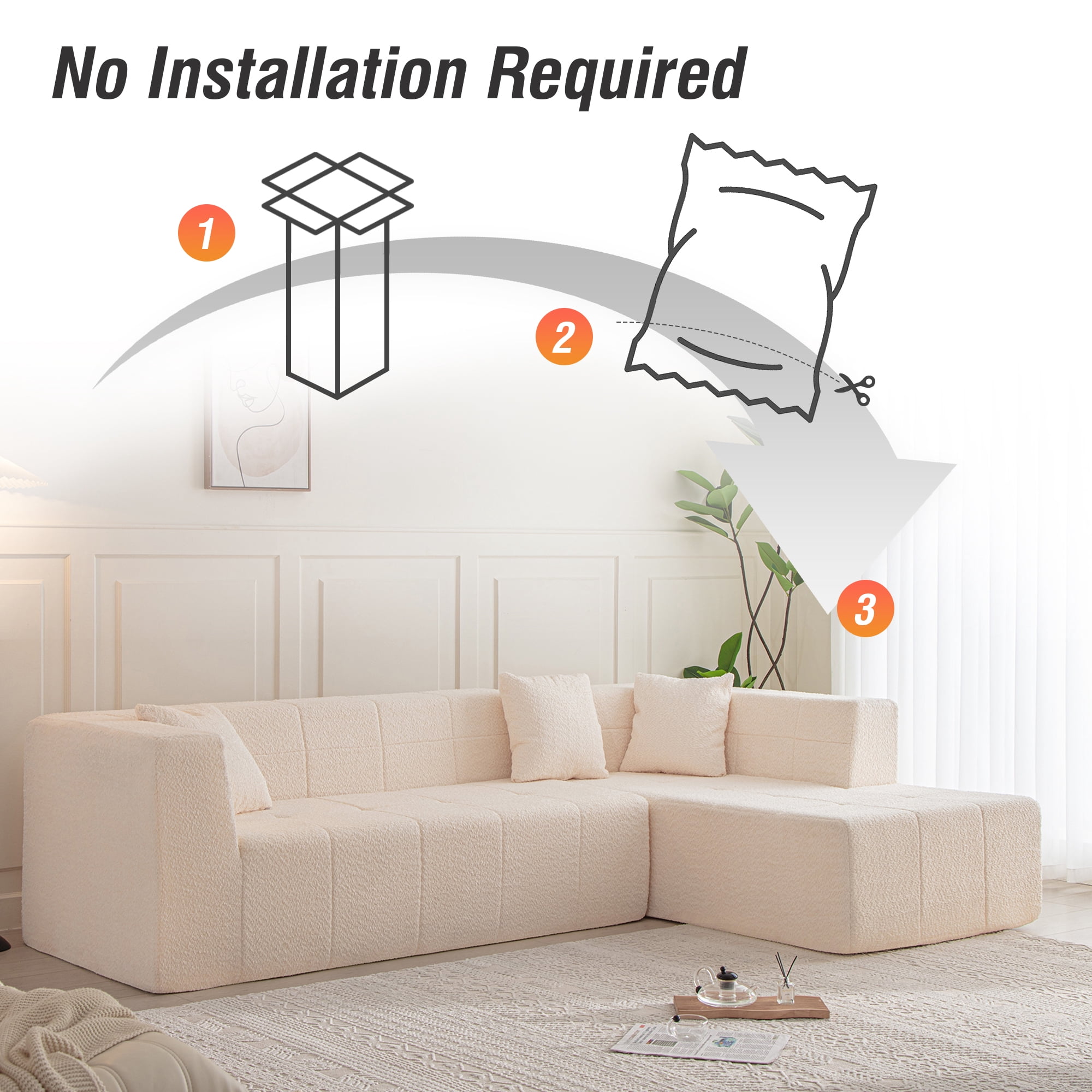 MOONMISS 105.5" Polyester Upholstered Modular Oversized L-Shaped Comfy Sectional Compressed Sofa-Beige