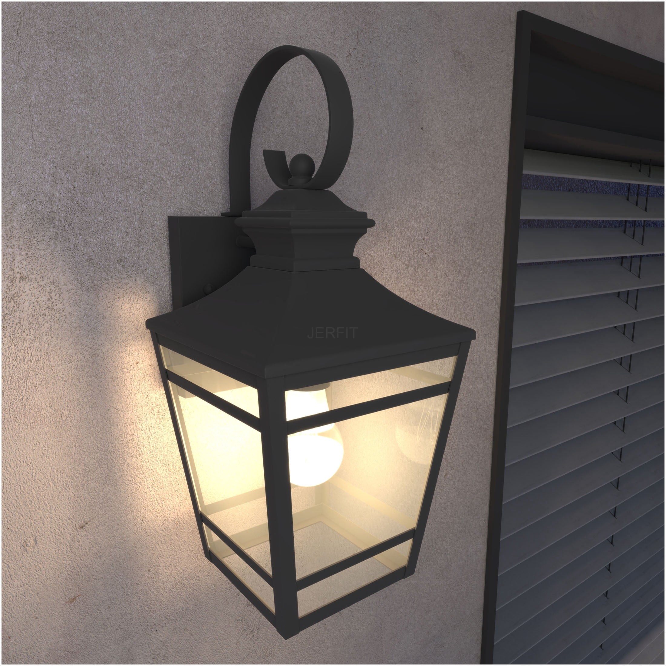 JERFIT 2-Pack Modern Outdoor Wall Lights, Black Aluminum Sconce with Clear Glass, Waterproof Exterior Lighting for Porch, Garage, Patio, Entryway, E26 Base
