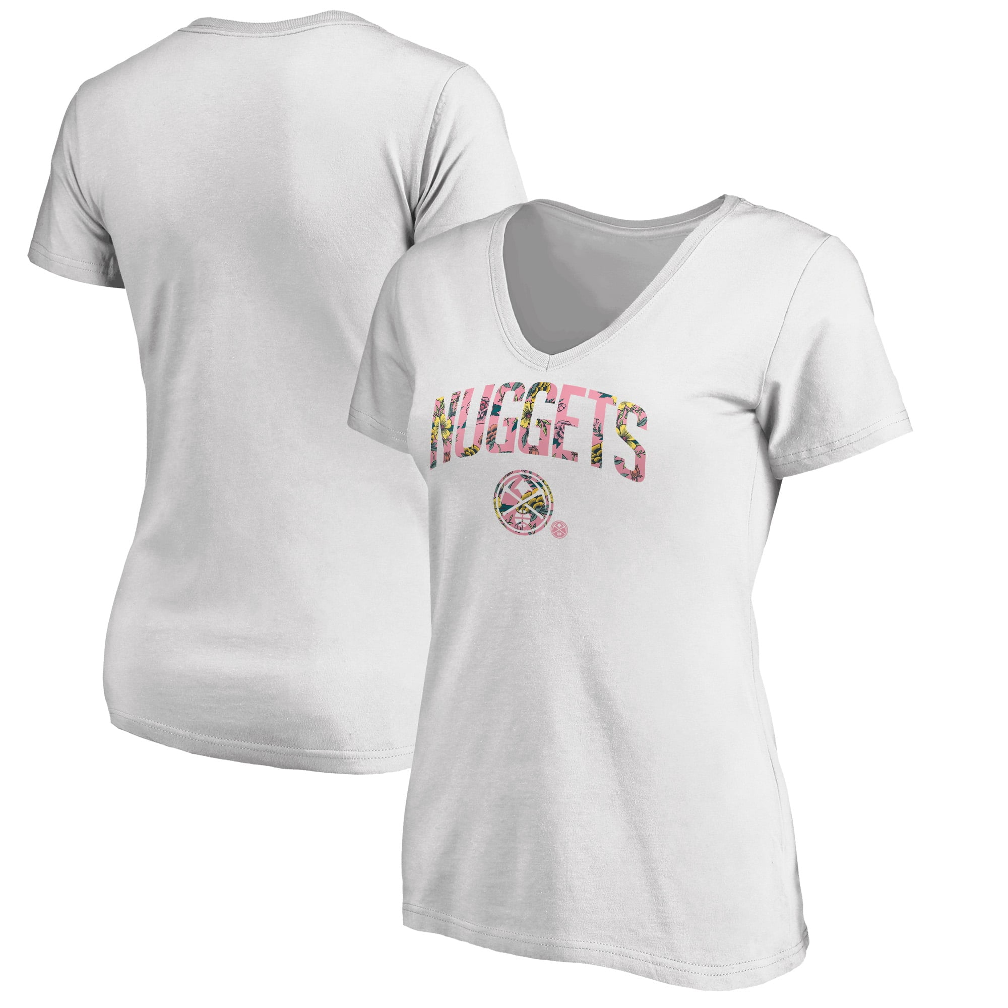 Women's White Denver Nuggets Floral Arch V-Neck T-Shirt