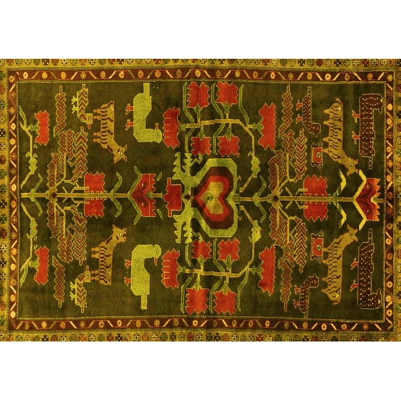 Ahgly Company Indoor Rectangle Animal Yellow Traditional Area Rugs, 2' x 3'