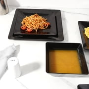 TP 12-Piece Classic Square Melamine Dinnerware Set, Plates and Bowls Set, Service for 4, Black