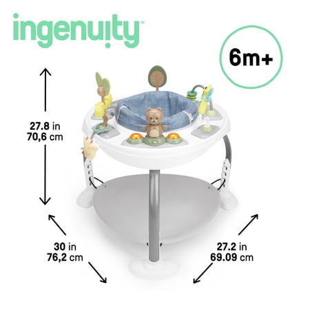Ingenuity Bounce to Bloom 2-in-1 Activity Jumper & Table, Chambray, Ages 6–24 Months