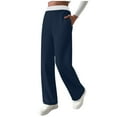 thumbnail image 2 of ZHYou No Boundaries Womens Sweatpants,Wide Leg Fleece Lined Warm Thick Fitted Pants,High Waist Casual Loose Trousers with Pockets,Navy,Size M, 2 of 9
