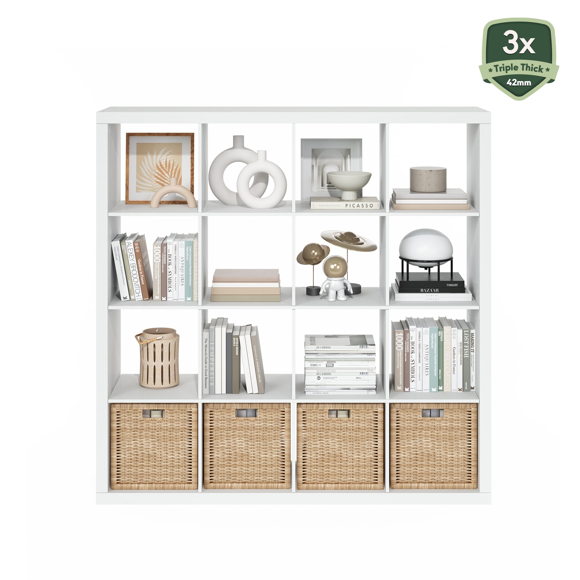Furinno CUBICLE 16-Cube Triple Thick Frame Cube Storage Organizer Plain White