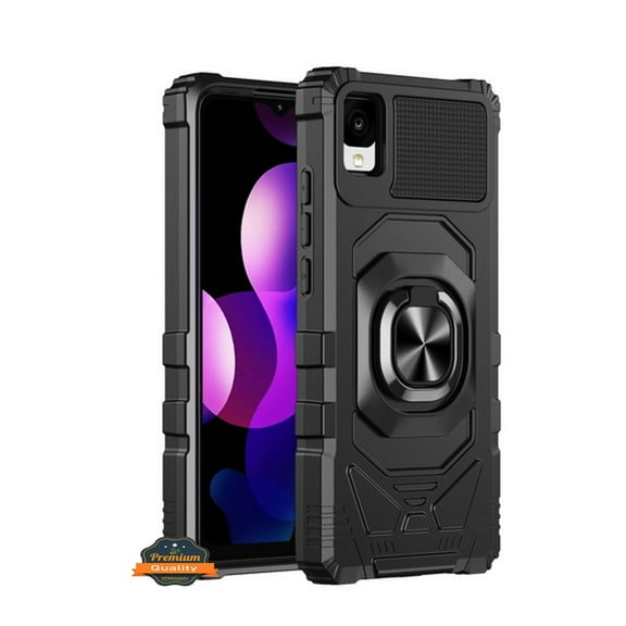 For TCL 30 LE Hybrid Magnetic Car Mount Ring Kickstand Stand Holder Full Body Armor Protective [Military Grade] Phone Case Cover by Xpression - Black