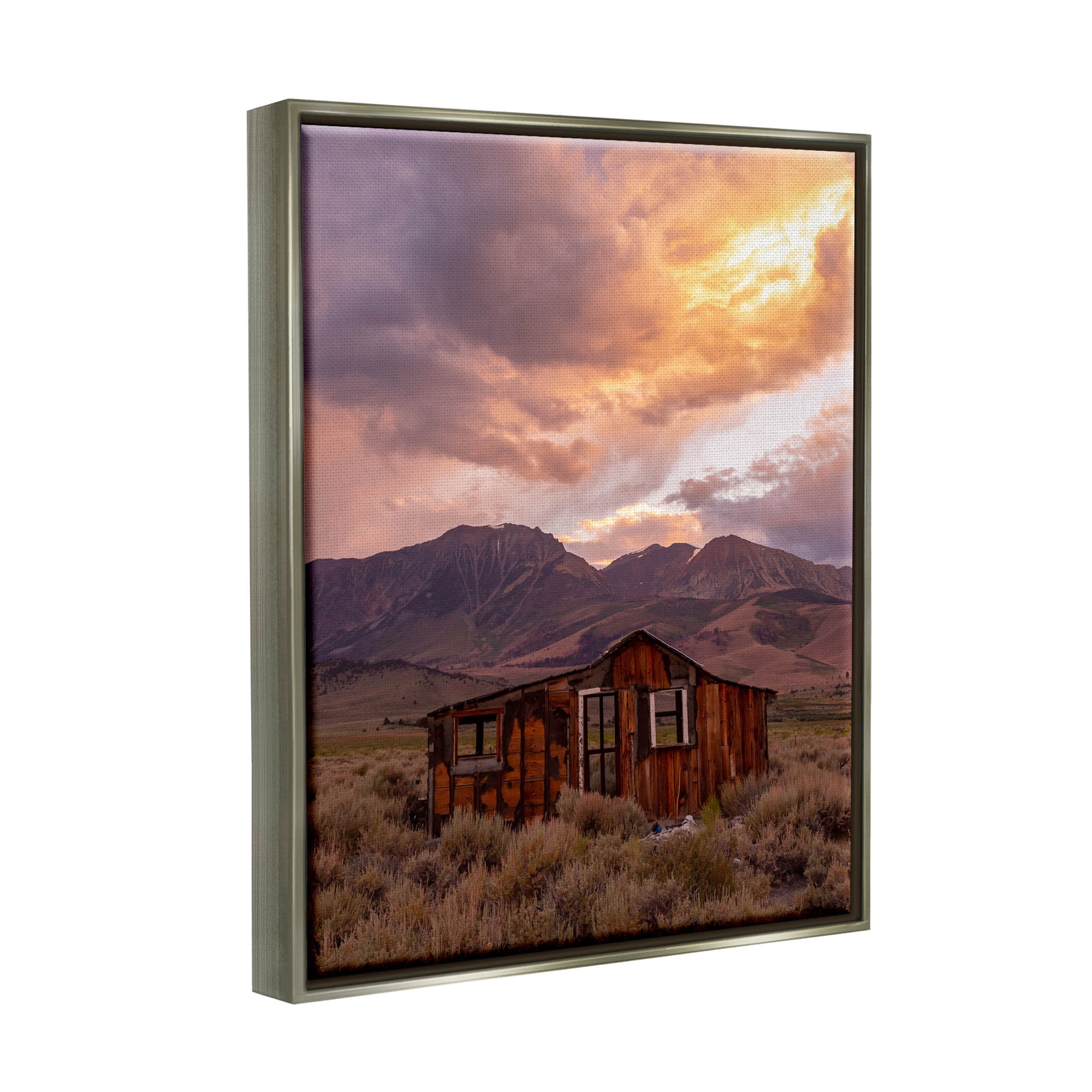 Rural Sunset Countryside Hut Landscape Photograph Luster Gray Framed Art Print Wall Art
