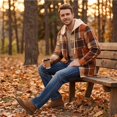 thumbnail image 7 of Fabrcox Men's Hooded Plaid Shacket Long Sleeve Button Down Checkered Shirt Jacket with Chest Pockets Lightweight Casual Fall Outerwear Beige XXL, 7 of 7