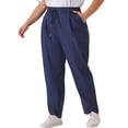 thumbnail image 4 of Agnes Orinda Women's Plus Size Pants Straight Leg Drawstring Elastic Work Trousers 1X Navy Blue, 4 of 4