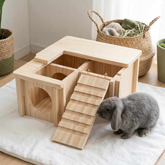Yangxin 1 Set Wooden Castle for Hamster Rabbit Bunny House Small Animals Hideout Hut