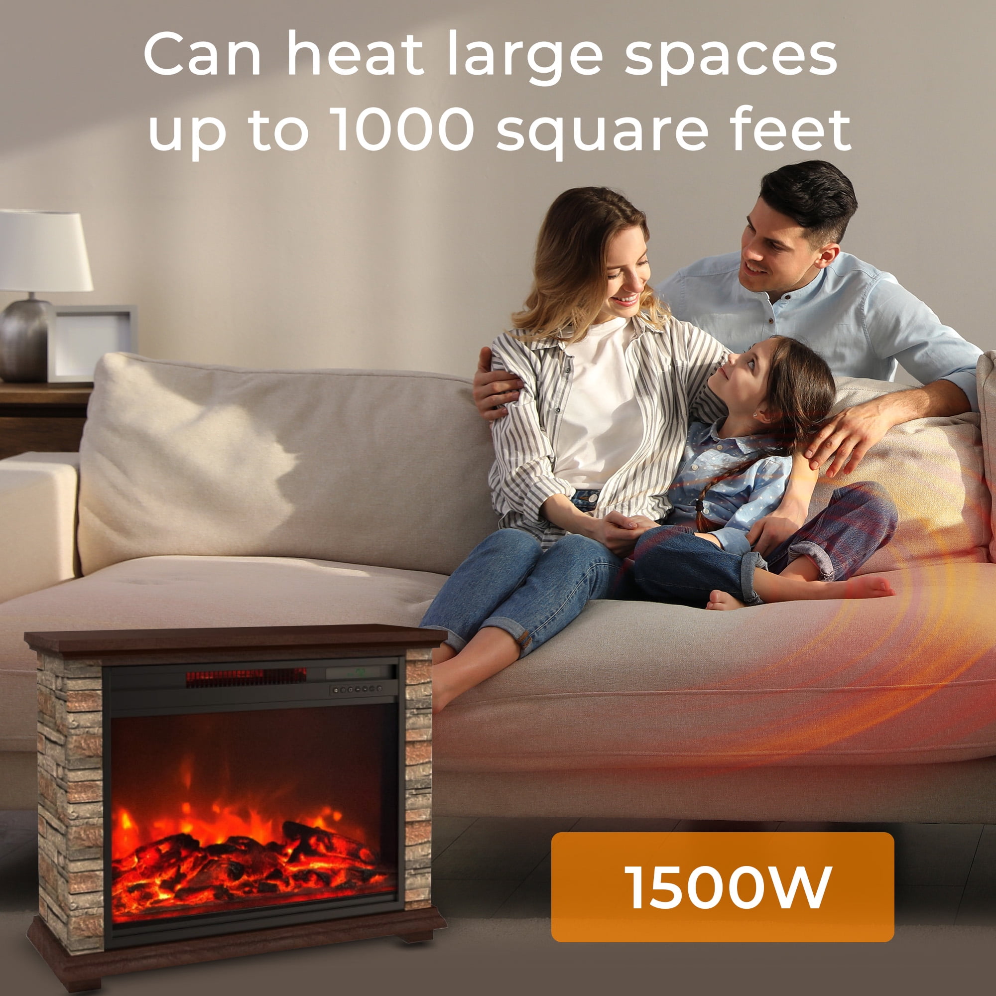 LifeSmart LifePro 1500W Electric Infrared Quartz Indoor Fireplace Heater