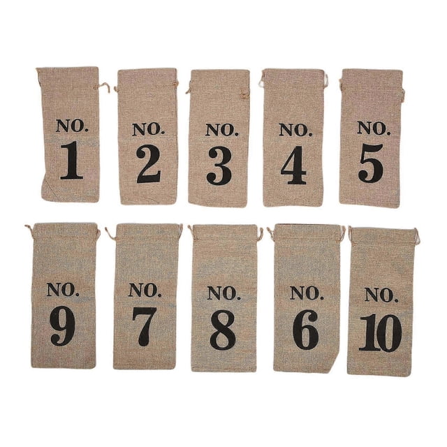 10pcs Jute Wine Bags, 14 X 6 1/4 Inches Hessian Numbered Wine Bottle Gift Bags With Drawstring For