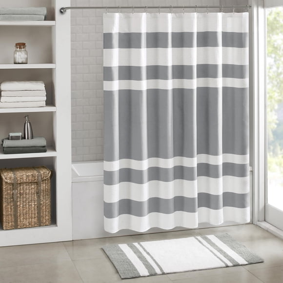 Madison Park Shower Curtain Waffle Weave Striped