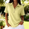 thumbnail image 5 of Dwellite Women Polo Shirts Short Sleeve Button Down Collared Golf Tee Business Casual Summer Work Tops Athletic Tennis Shirts Yellow M, 5 of 5
