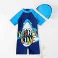 thumbnail image 3 of Little Baby Boys One Piece Swimsuit for Toddler Cartoon Short Sleeve Sun Protection Zip Bathing Suit with Hat, 3 of 6