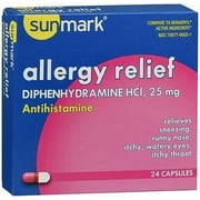 Sunmark Allergy Relief Diphenhydramine HCI Capsules, 25 mg, 24 Count