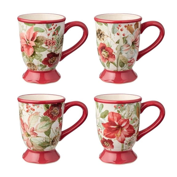 Winter Blooms 18 oz. Assorted Colors Ceramic Mugs (Set of 4)
