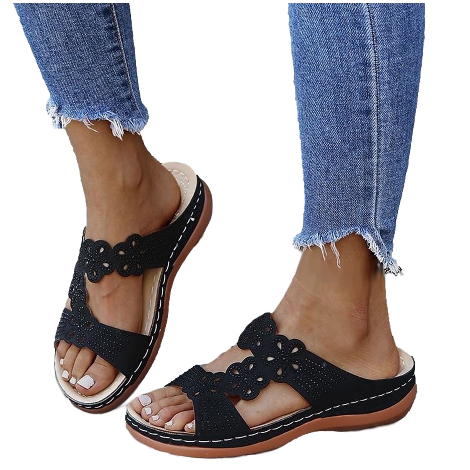 Amazon.com: Women's Leather Orthopedic Arch Support Diabetic Walking Sandals,  Summer Adjustable Anti-slip Platforms Orthotic Wedge Sandals, Casual  Comfortable Pinch Toe Beach Flip-flops Slippers. (5.5, Black) : Sports &  Outdoors