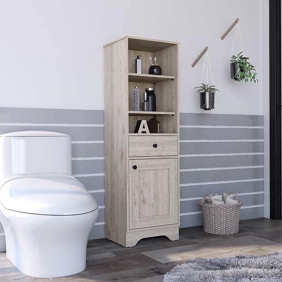 Linen Cabinet, Shallow Shelves | Single Door, Drawer | Bathroom Storage Option