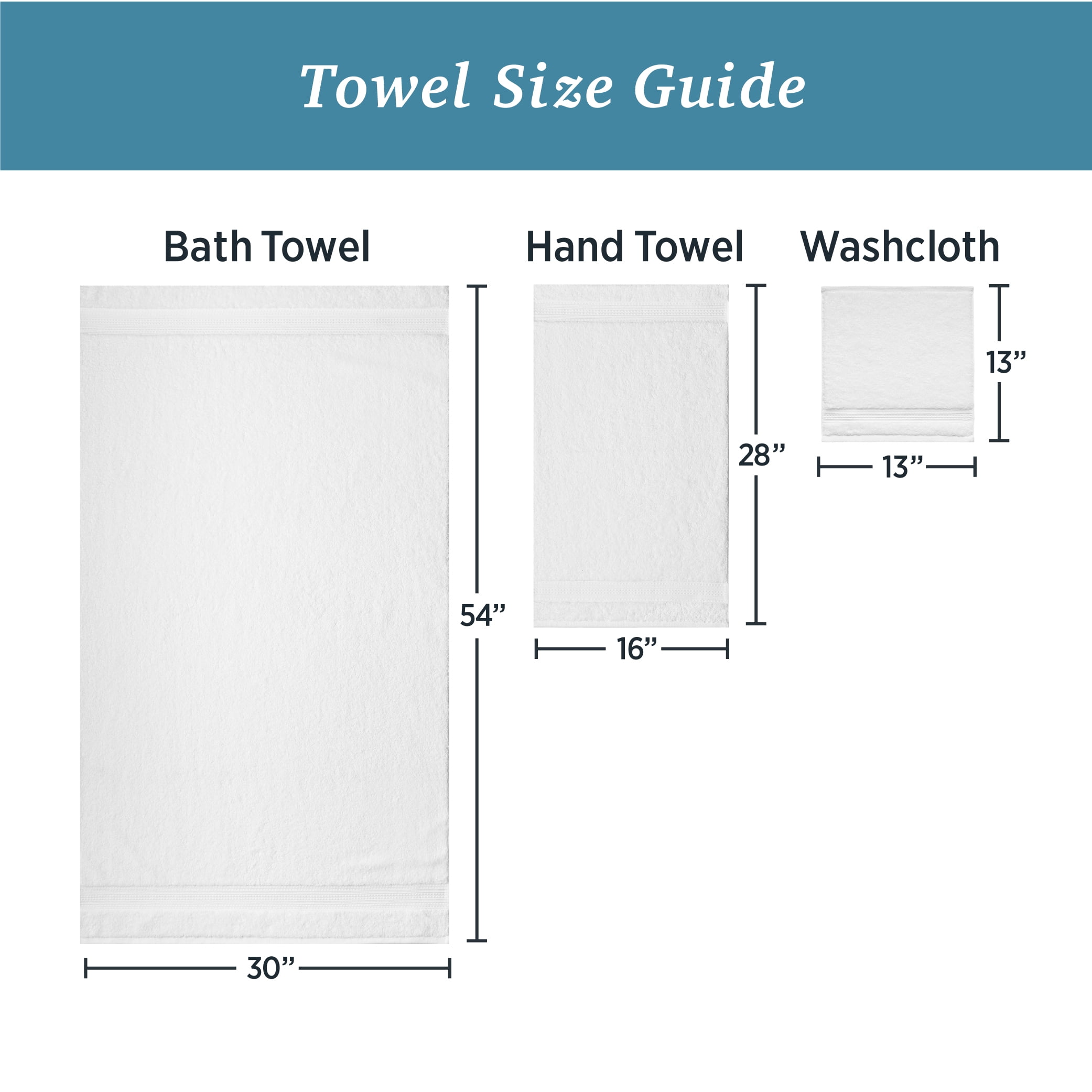 WelHome Large 100% Cotton Towel Set, White, 2 Bath Towels, 2 Hand Towels, 2 Washcloths